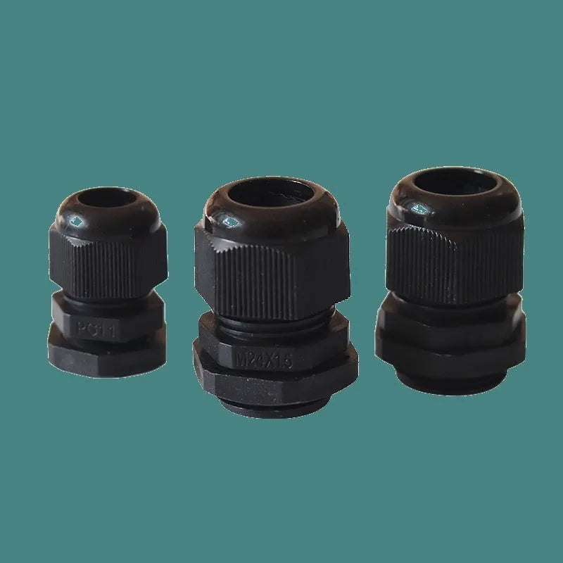 PG11 IP68 nylon cable waterproof connector in black, red, and white plastic