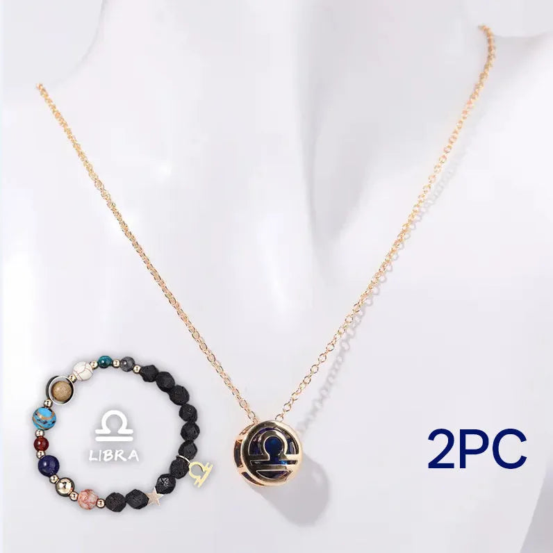 Natural stone beaded necklace and matching bracelet set laid flat, showing bead detail.