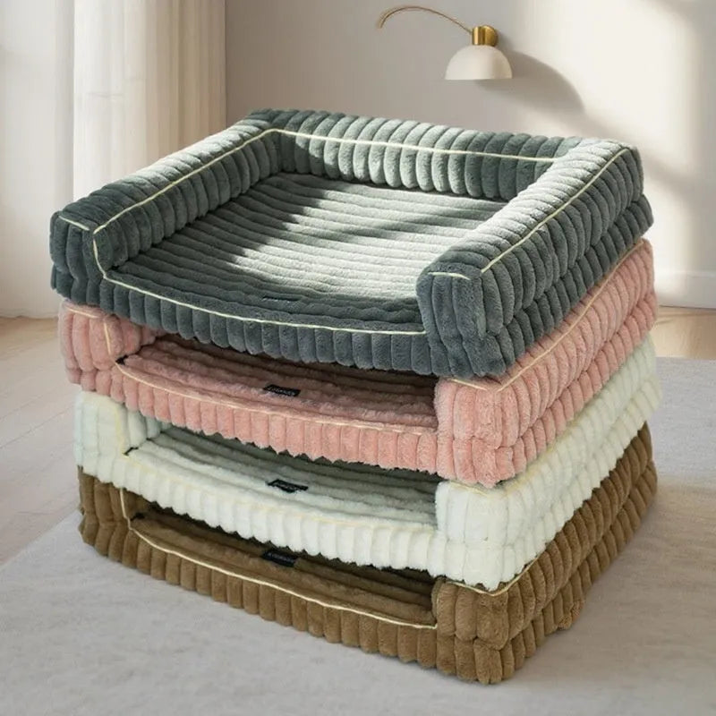 Kennel stripe dehaired angora removable pet bed for dogs, corduroy cushion, grey colour, 100x75cm size