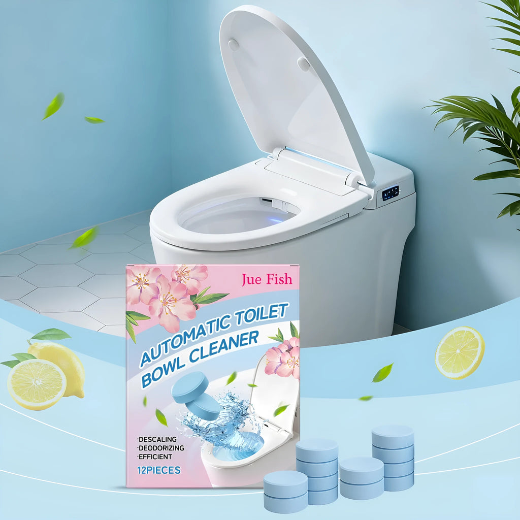 12-pack automatic toilet bowl cleaner tablets with fizzing decontamination sheets in a foil pack