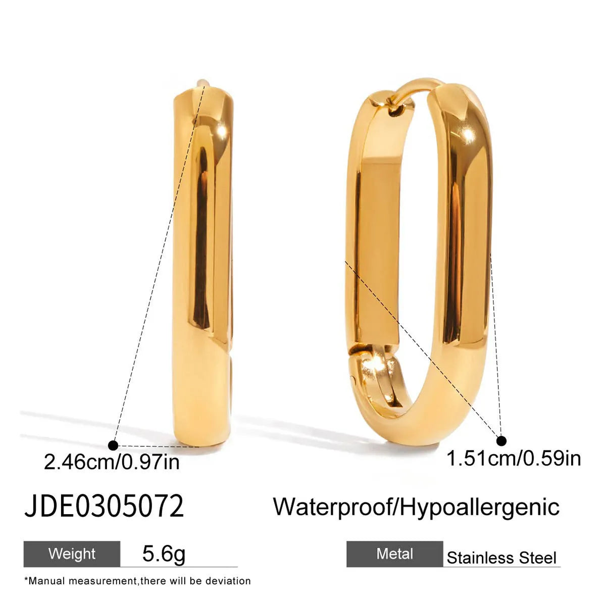 Geometric ellipse-shaped stainless steel ear clip with electroplated 18K gold finish for women
