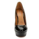 Plus size women's low-cut high heel pumps in black, round toe, PU upper, sizes 43-48