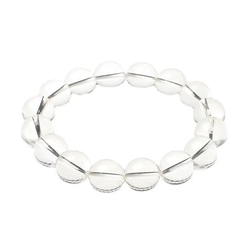 Natural Donghai white water crystal bead bracelet with geometric round beads on a wrist.