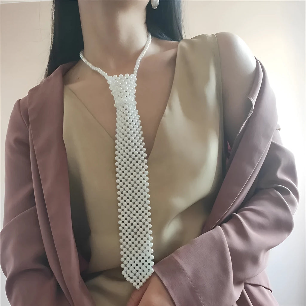 Women's pearl tie body chain jewellery with hollow-out retro design and alloy fastening