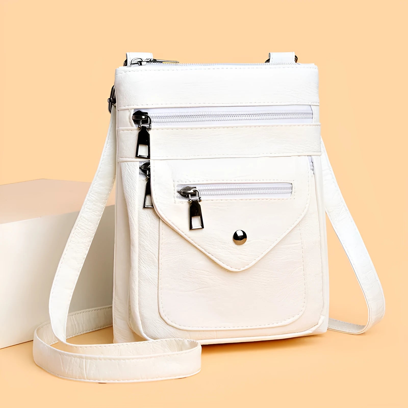 Women's vertical square crossbody mobile phone bag in PU material with shoulder strap