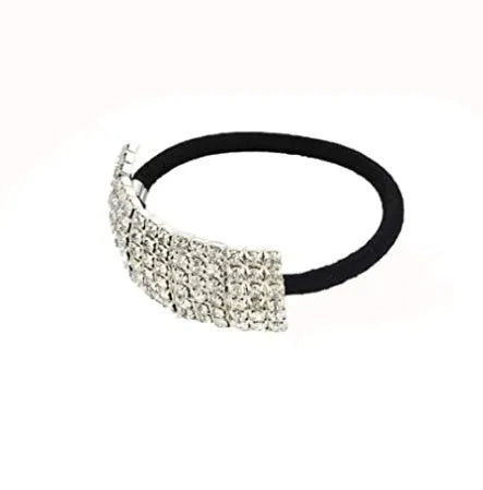 Set of three silver rhinestone hair rings with white crystal detail for women, Fashion OL style