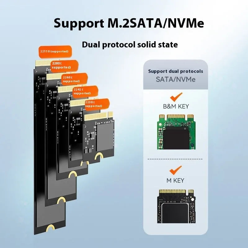 Black external hard drive enclosure for NVMe SSDs with USB Type-C port