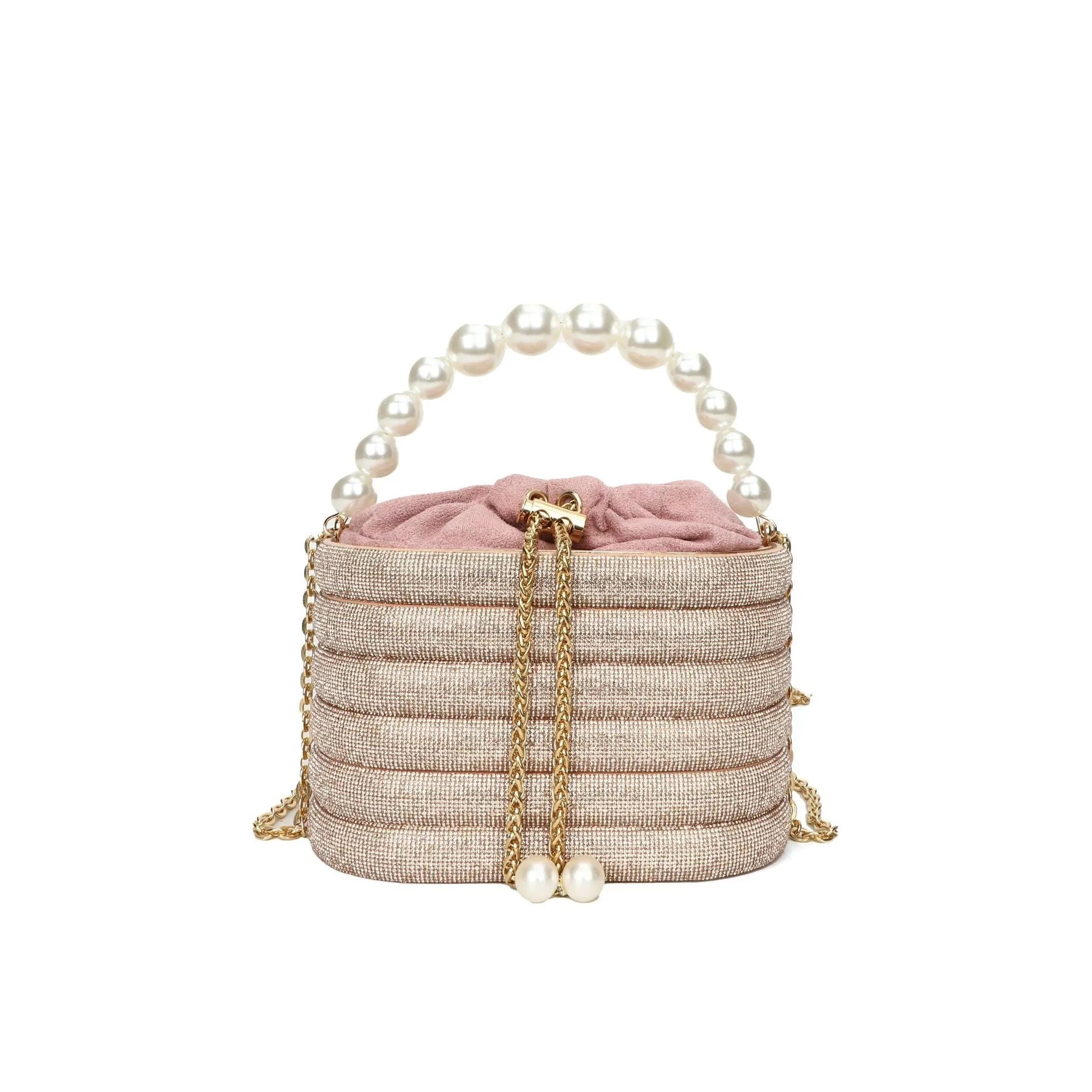 Round soft PU crossbody bag for women with beaded detail and a single strap, shown in a selection of colours.