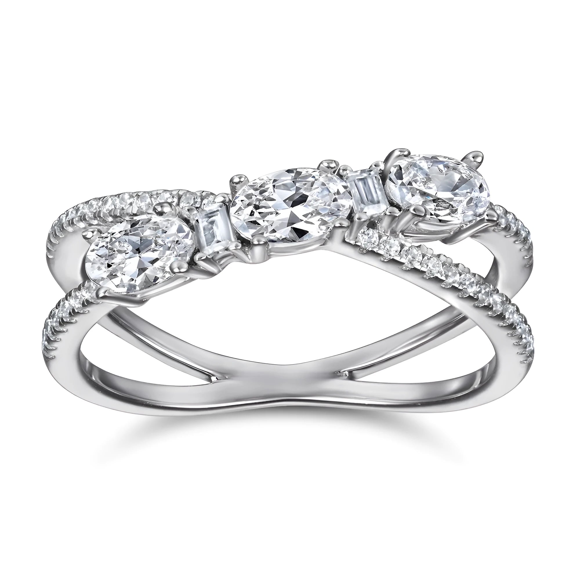 925 silver rotary cross zircon ring with white gold finish on white background