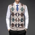 Men's knitted vest cardigan, sleeveless V-neck with pockets, cotton blend jacquard, available in five colours, sizes M to 4XL