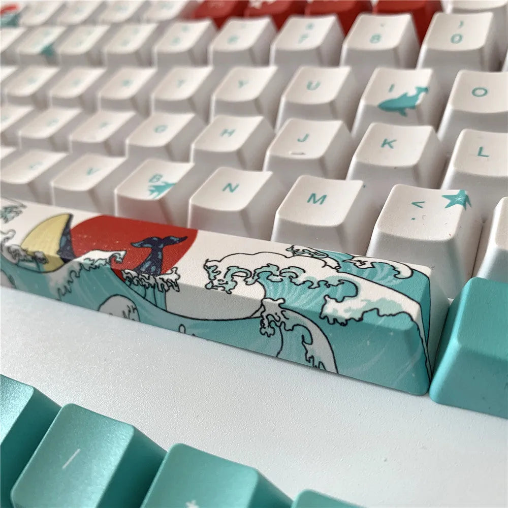 Coral Sea themed PBT keycaps with five-sided sublimation printing for mechanical keyboards