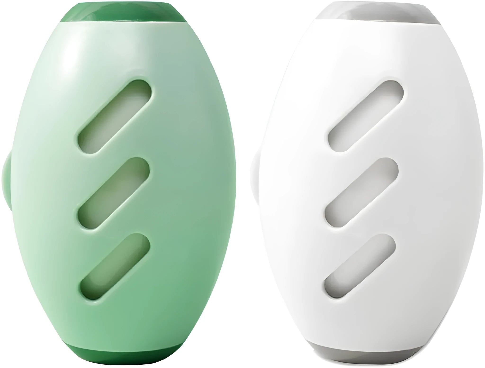 Green and white washable gel lint roller ball for pet hair removal on fabric.