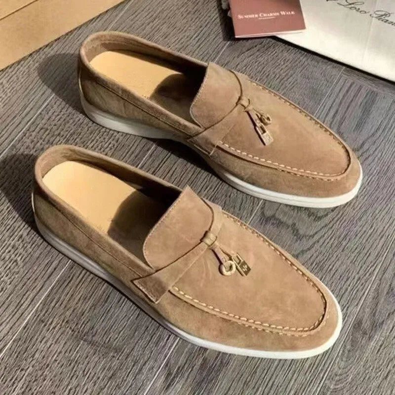 Gommino slip-on loafers with rubber sole and high-top design in neutral colours