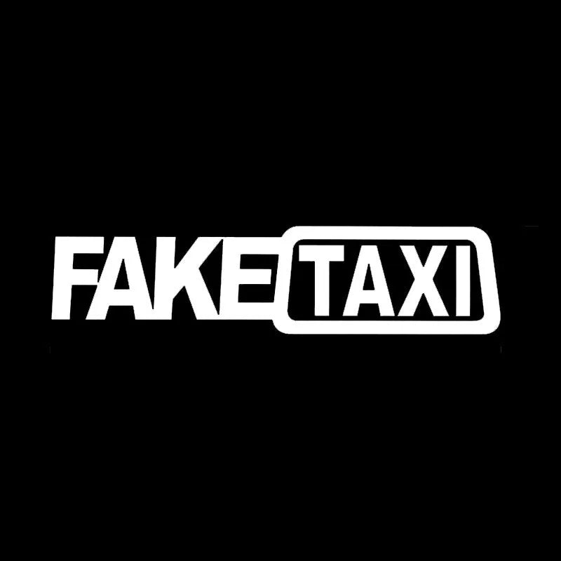 FAKE TAXI car warning sticker in black, white and yellow colours showing 20x8cm waterproof PET vinyl decal