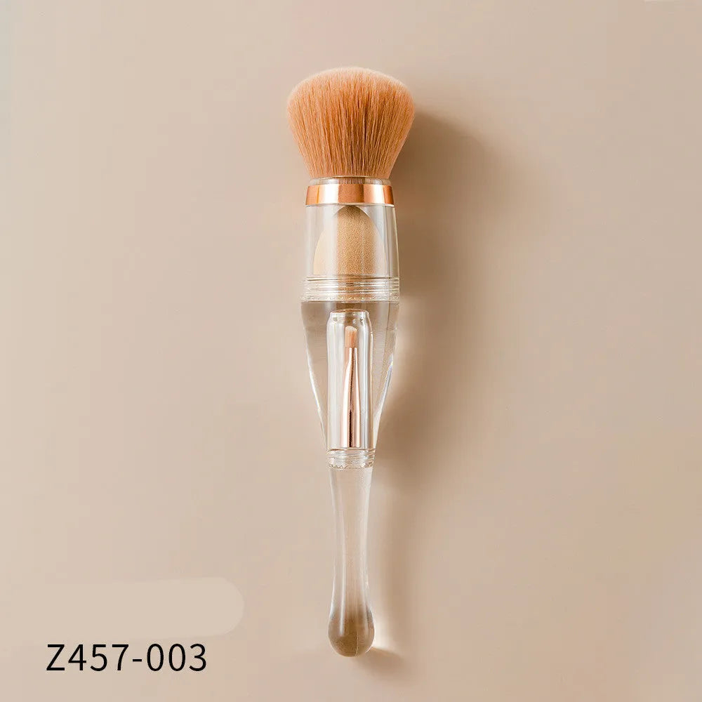 3 in 1 makeup brush with artificial fibre bristles and acrylic handle, 16cm length, pink colour option