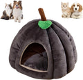 Pumpkin-shaped plush cat cave bed in blue colour with a semi-enclosed entrance.