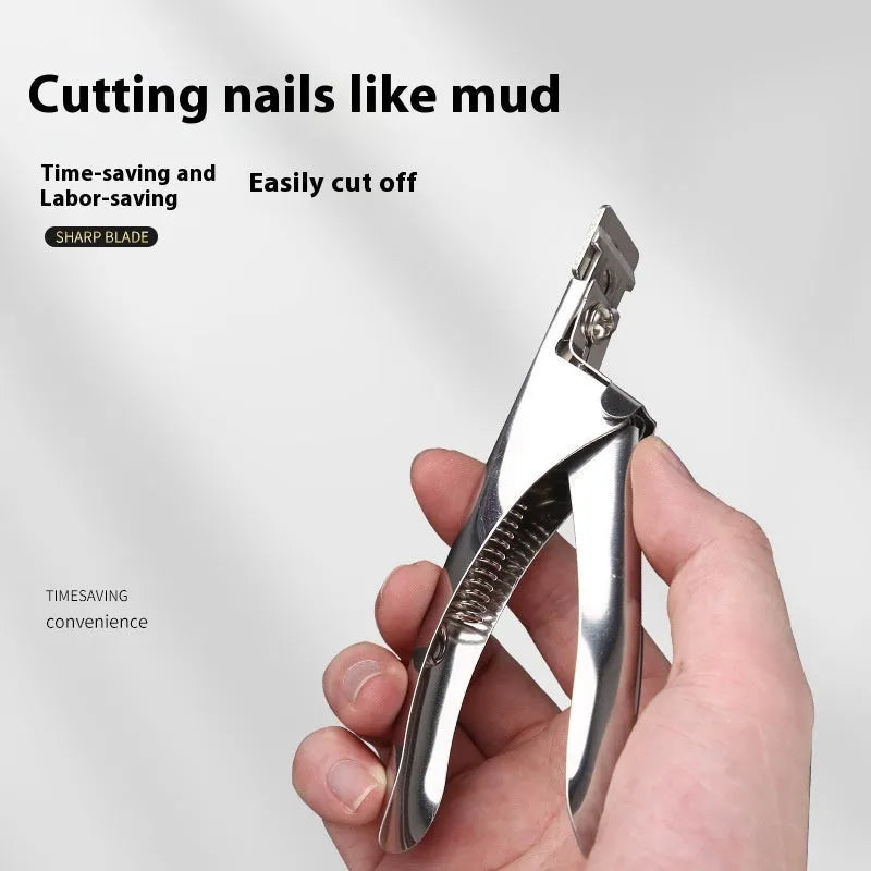 Stainless steel French U-shaped nail art scissors in black, titanium, or silver finish.