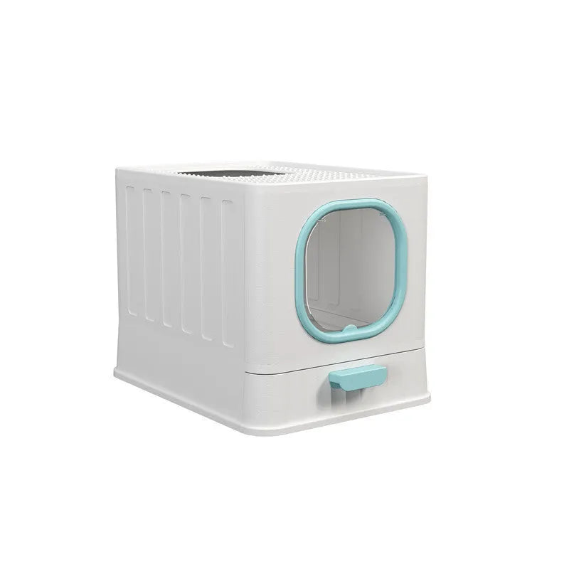 Fully enclosed PP plastic folding cat litter box in Avocado Green, 51x38x39cm