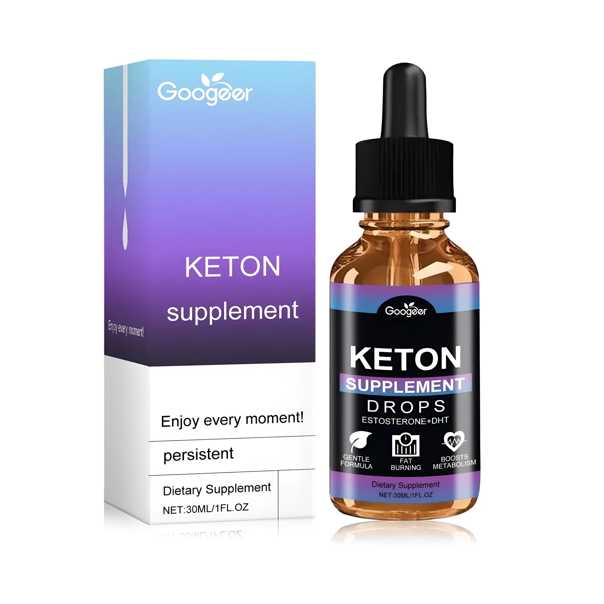 30ml bottle of liquid dietary supplement with a drop-dispenser cap.