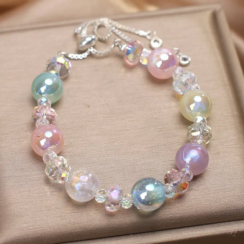 New dream candy colour luminous crystal bracelet for women, electroplated agate, ethnic style