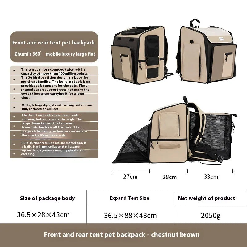 Maroon or chestnut brown nylon pet carrier backpack with breathable tent-style body for cats and small dogs up to 10kg
