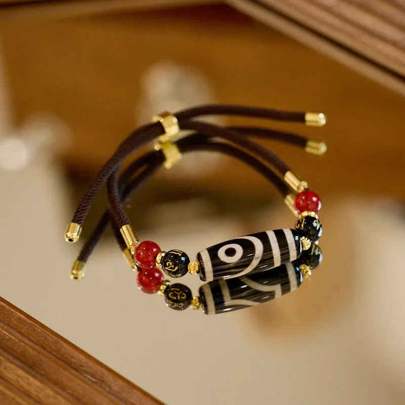 8mm Tibetan agate dzi bead bracelet with geometry shape and retro ethnic styling