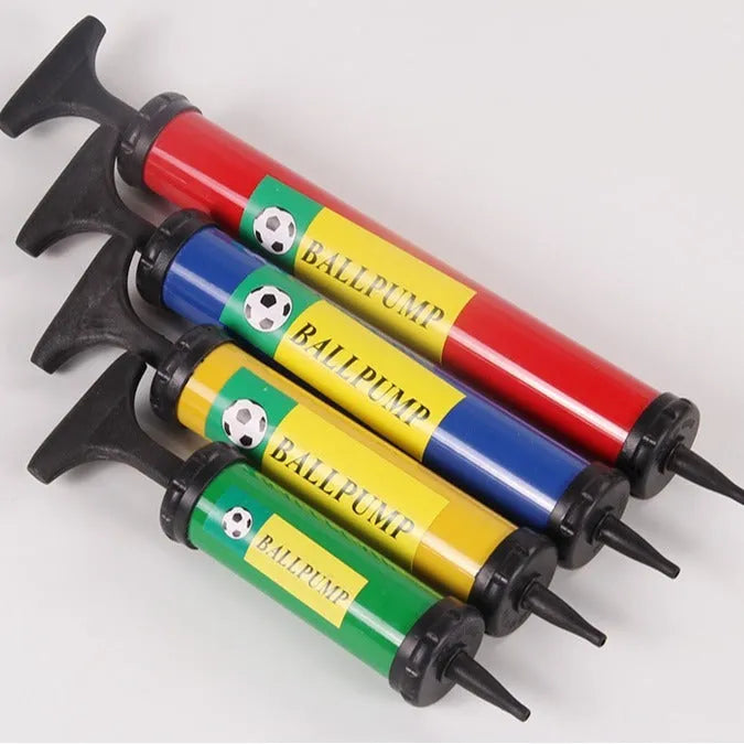 Manual plastic hand pump for sports balls and balloons, shown with adjustable length.