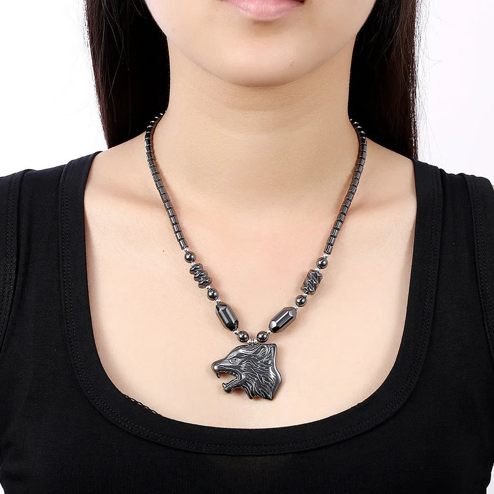 Milk Tea exaggerated wolf head necklace with copper pendant and water wave chain