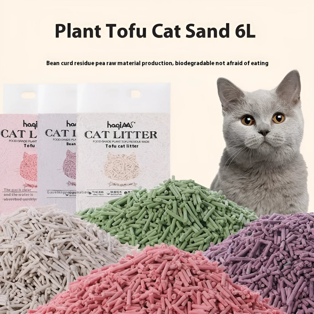 Tofu cat litter 6L green tea 4.6kg bag, plant-based soybean curd residue litter, 20cm x 6cm x 38cm pack
