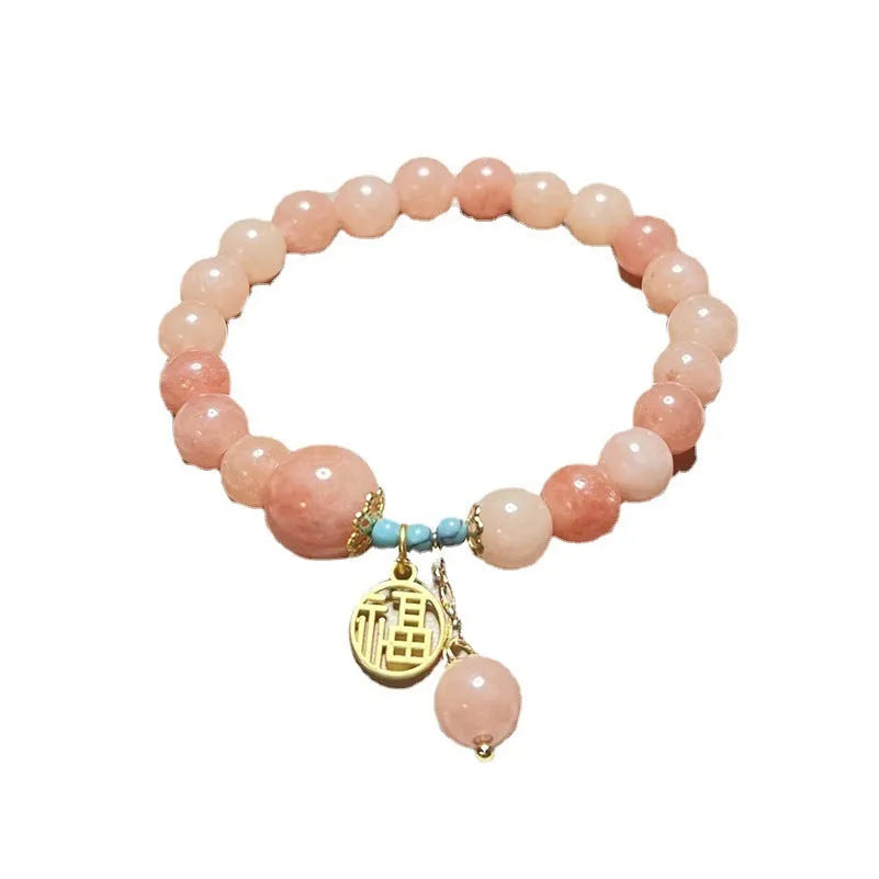 Pink natural stone and alloy simple style bracelet for women