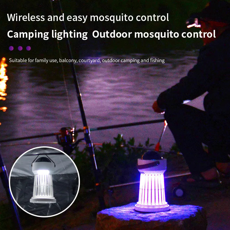 White electric mosquito killer lamp with star projection feature and a folding carry handle.