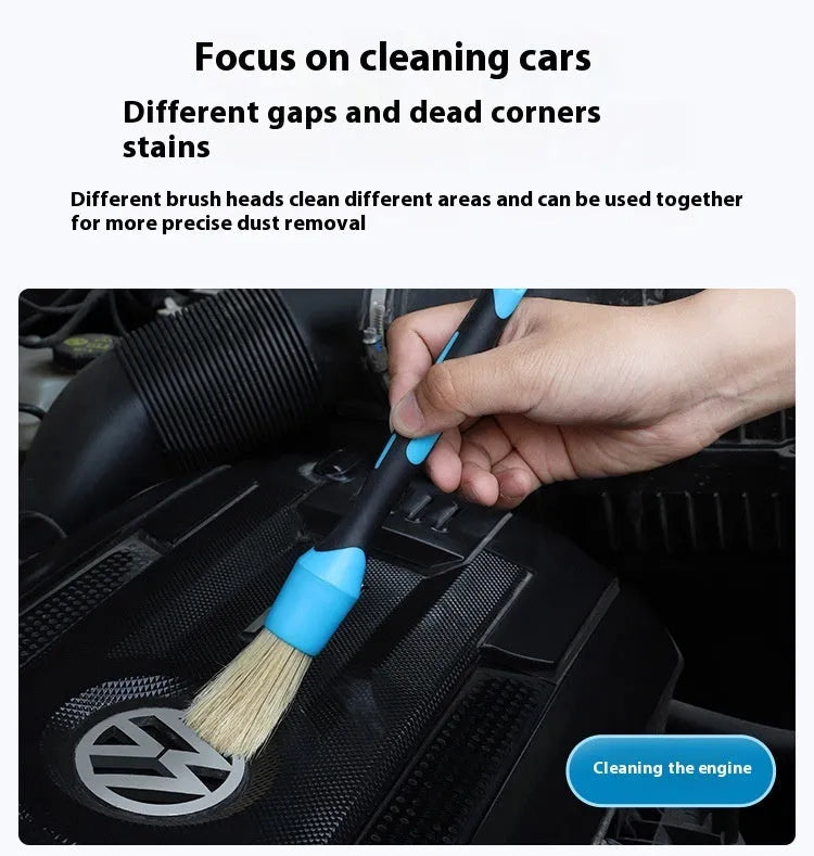 Blue detachable car wash brush set with four brush heads two handles and two elbows for engine bay cleaning
