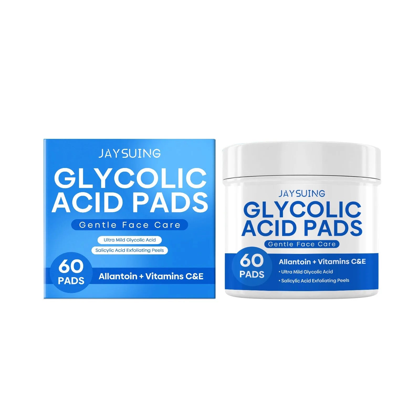 Glycolic acid facial exfoliation cloths with 60 pre-moistened cotton pads containing vitamin C and hyaluronic acid