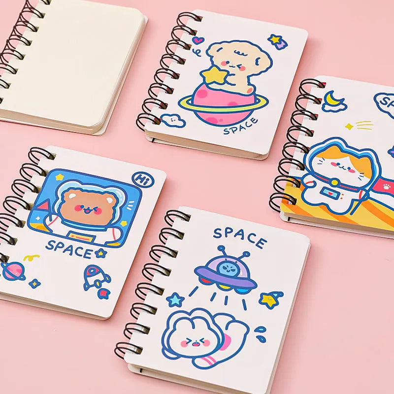 Astronaut series pocket flipper notebook in A6 size, showing one of the four illustrated cover options.