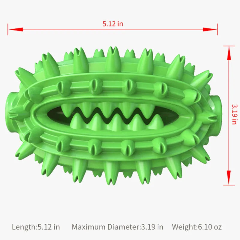 Green cactus-shaped dog toothbrush chew toy for dental care of medium to large breeds