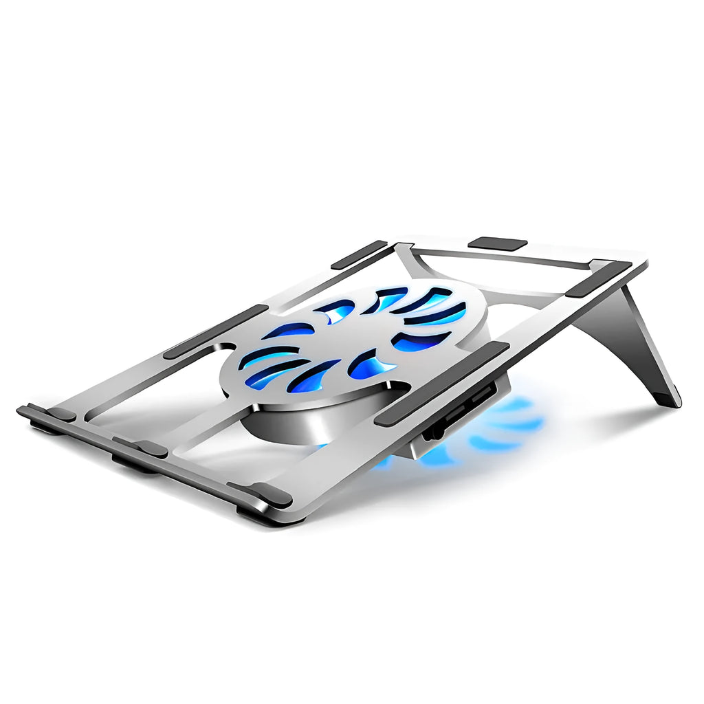 M9 silver aluminum alloy folding laptop cooling stand with foam and box packaging