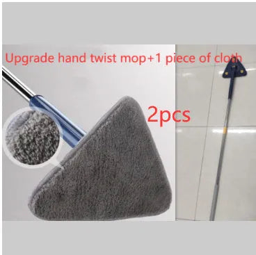 Extendable blue triangle mop with 360 rotating head and automatic water squeezing mechanism