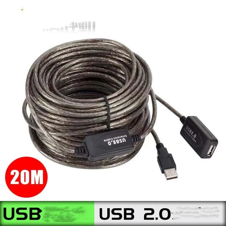 5m USB male to female extension cable with chip, copper wire and transparent black finish