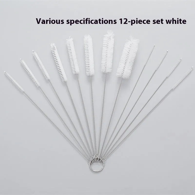 Nylon cleaning brushes with stainless steel handles in white and black colour options