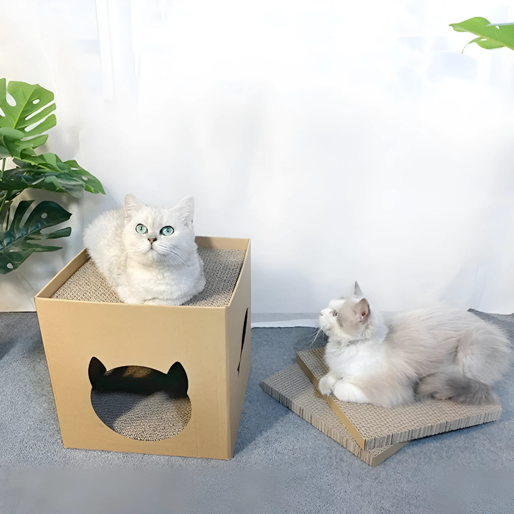 30cm vertical corrugated paper cat scratch board with box house in pet milk carton colour