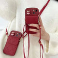 Red TPU crossbody card holder phone case with lanyard for iPhone, red diamond plaid pattern