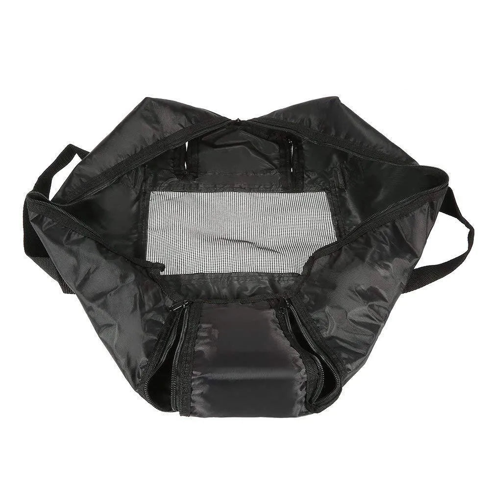 Black cat washing bag made from PU Oxford fabric, shown open at 28×17×2.5cm and folded to 10×10×3cm