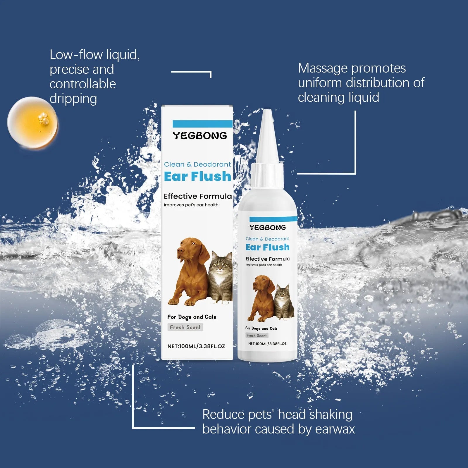 100ml bottle of gentle ear cleaner solution for dogs and cats to help remove wax and debris