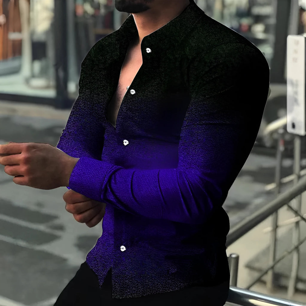 Men's slim fit long sleeve cardigan with gradient pattern in red, yellow, green, purple or blue, sizes S to XXXL