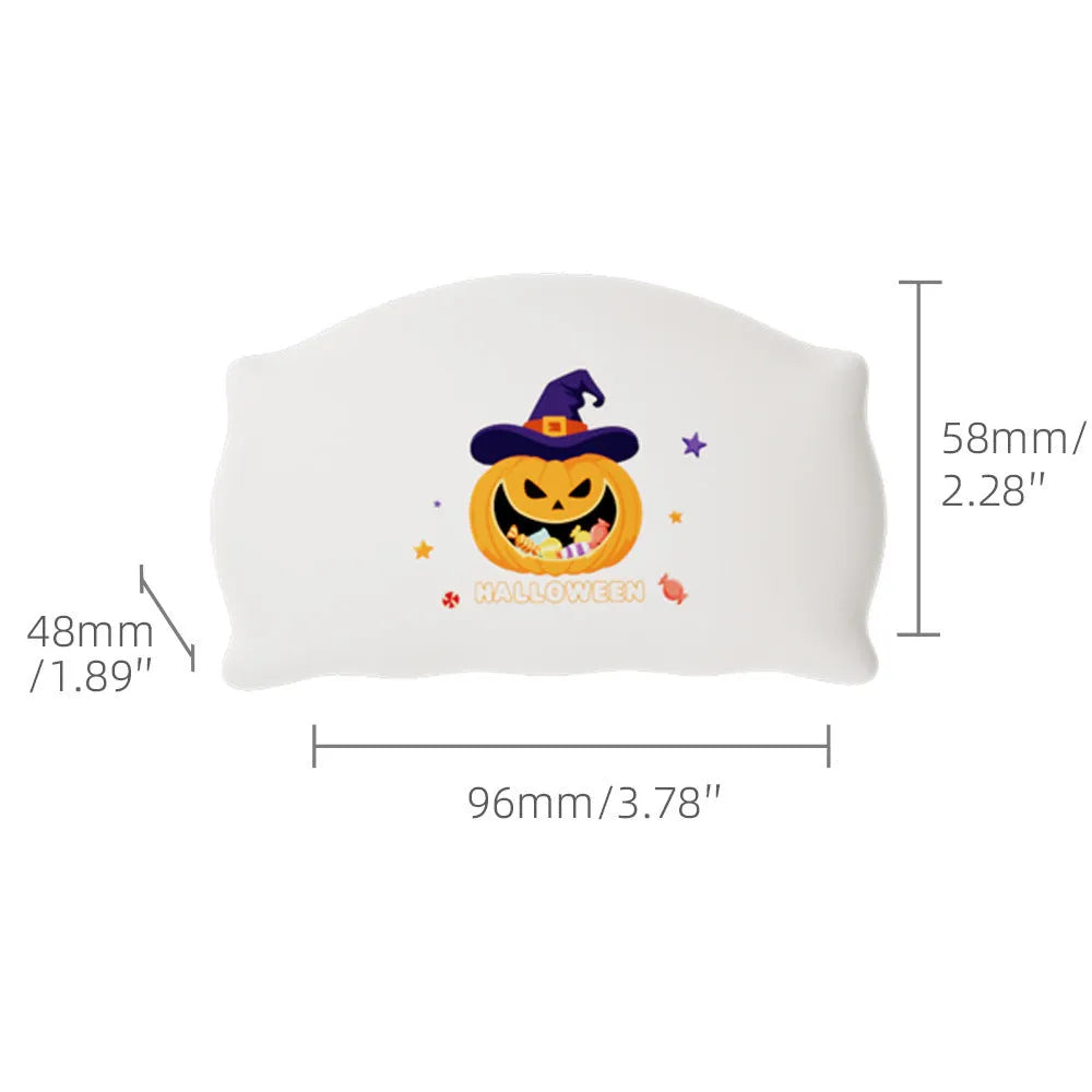 Cartoon Halloween doll table lamp in Magic Ghost colour with warm LED glow, shown on a bedside table.