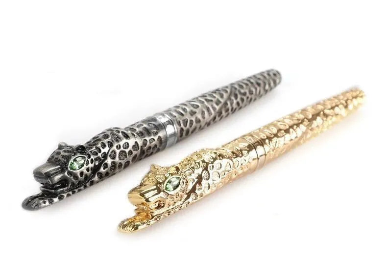 Metal embossed business pen in antique silver and gold colours for corporate gifts.