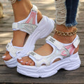 Women's black and white Roman-style platform sports sandals with PU upper and rubber sole