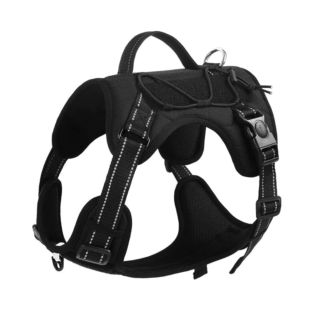 Orange reflective dog harness vest with explosion-proof hand-holding rope on a model dog