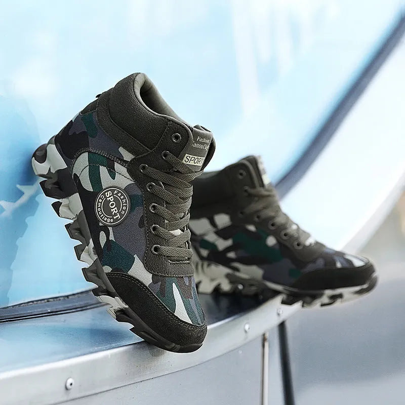 Green camouflage women's casual sneakers with canvas upper and rubber sole