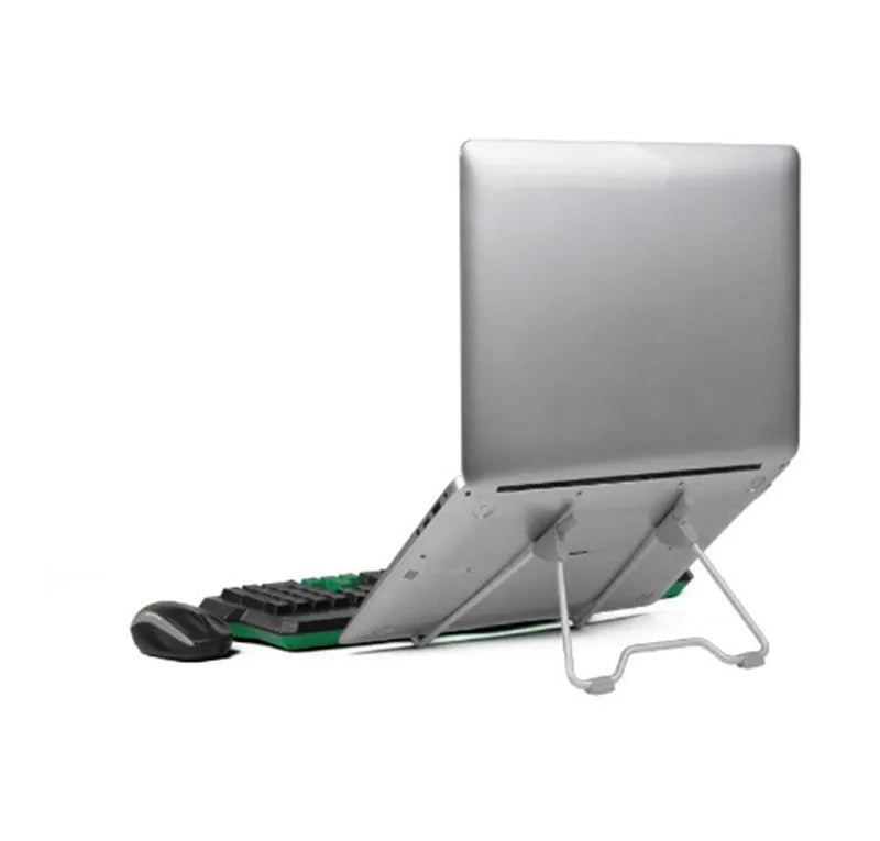 Grey adjustable mobile phone and laptop stand made from aluminium alloy and plastic